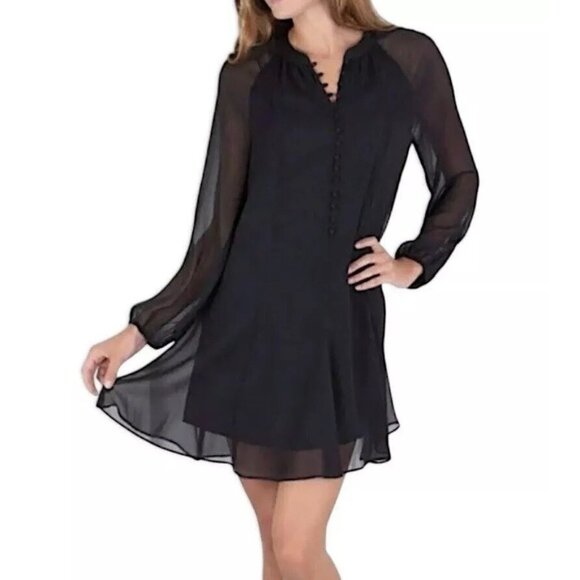 Joie Black Balloon Sleeve Sheer Lined Dress XX Large NWT - Picture 1 of 12
